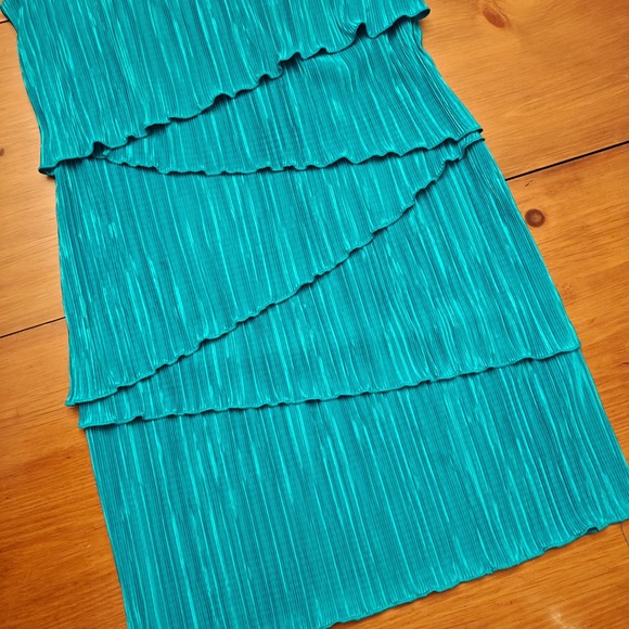 Pleated Tiered Mini Dress Connected Apparel Women 10P Aqua Cocktail Fairy Whimsy - Picture 4 of 5